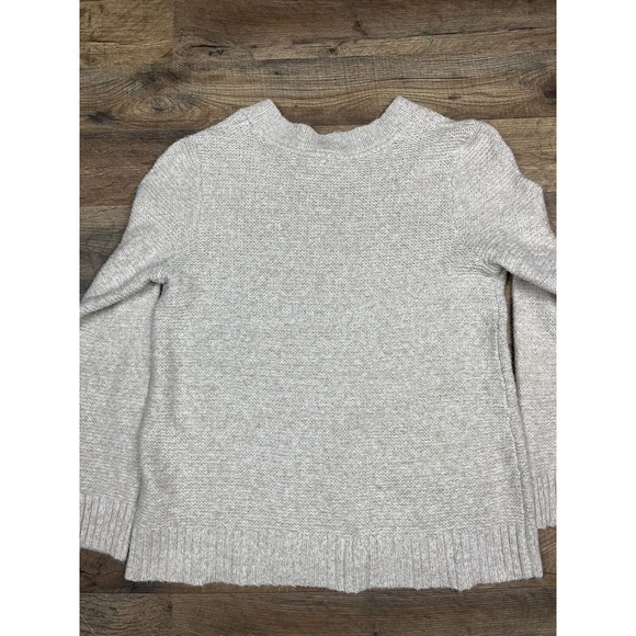 J Jill ALPACA Blend Marled V-Neck Sweater Long Knit Tunic Oatmeal Petite Small - Picture 3 of 4